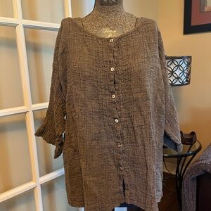 J. Jill Brown Linen Blouse
